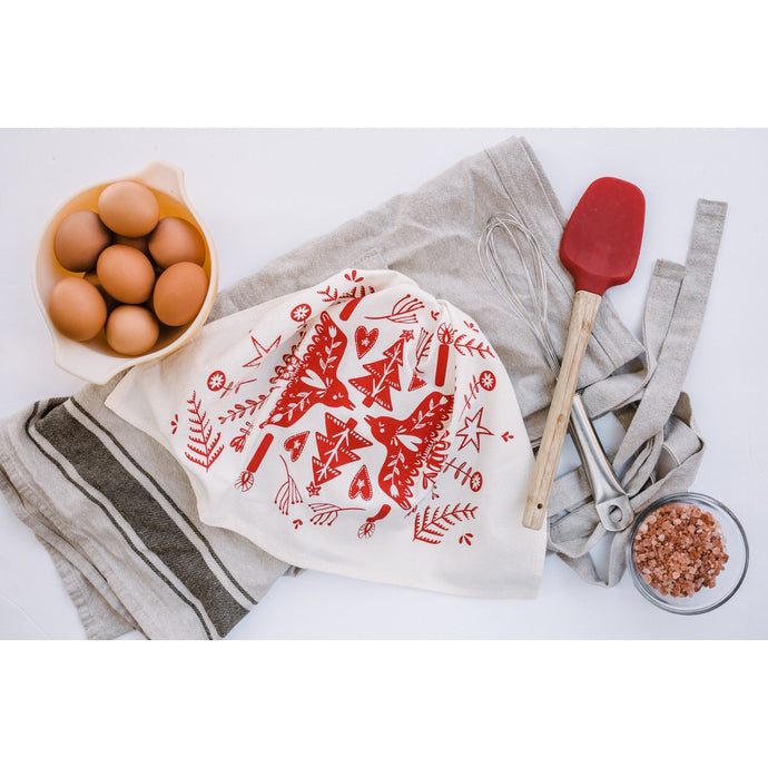 Winter Birds Tea Towel